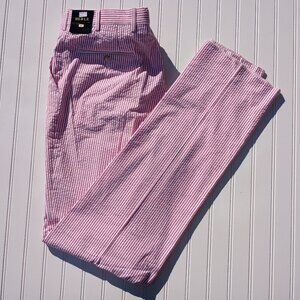 BERLE Seersucker Pants Men's 38R Red and White Pinstriped Classic Straight NWT